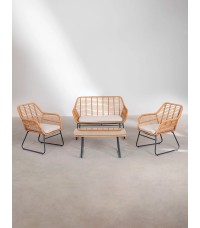 Salon de jardin 4 places en rotin beige