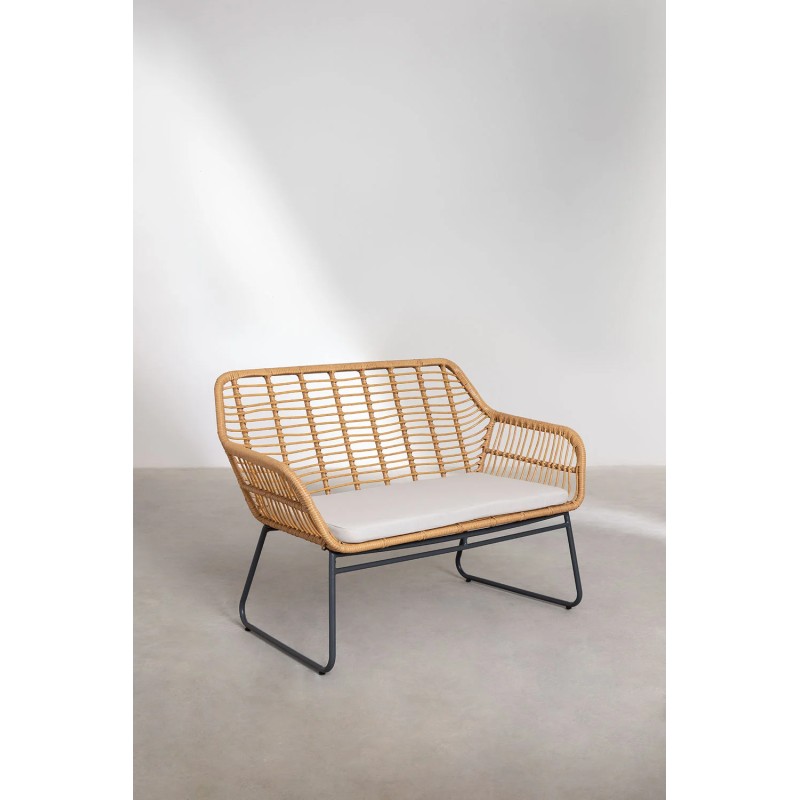 Salon de jardin 4 places en rotin beige