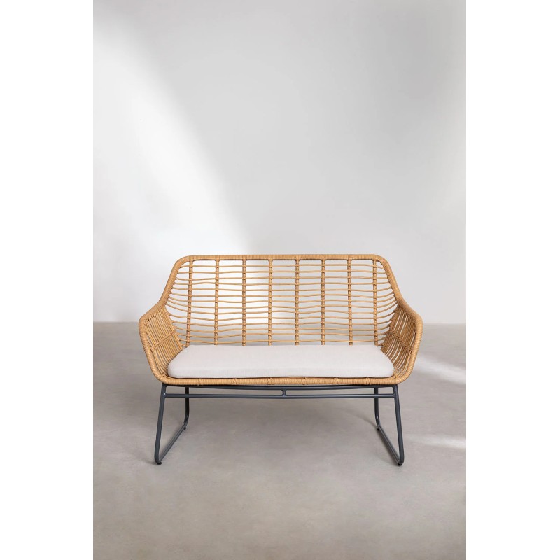 Salon de jardin 4 places en rotin beige