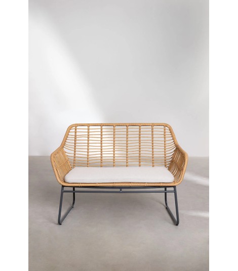 Salon de jardin 4 places en rotin beige