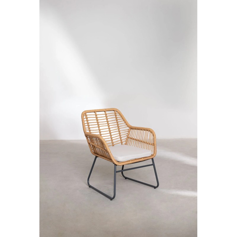 Salon de jardin 4 places en rotin beige